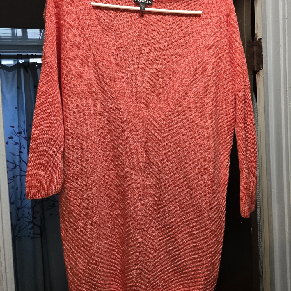 Express Coral V-Neck Women's Sweater